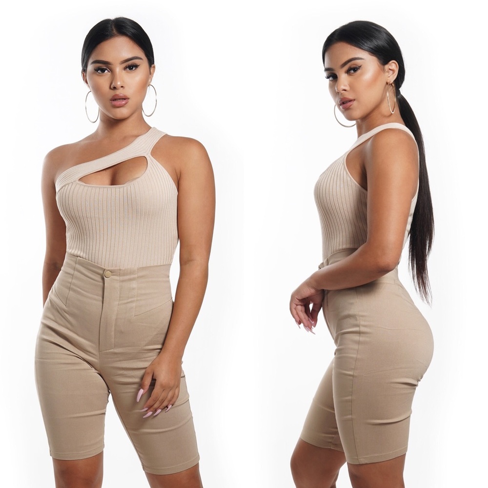 Latte One Shoulder Keyhole Bodysuit